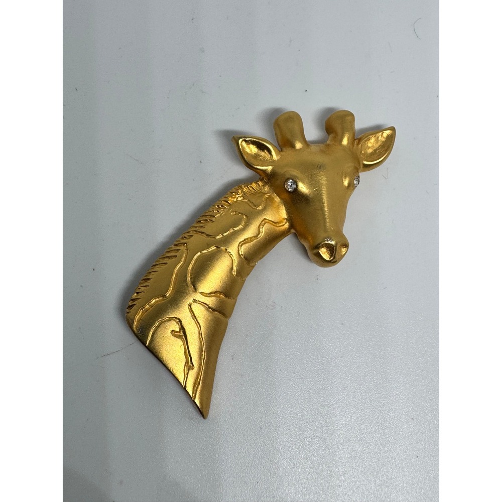 Vintage Gold Tone Giraffe Brooch Rhinestone Eye Animal Safari Pin Jewelry